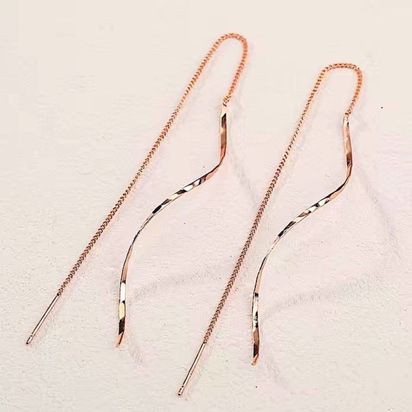 Rose Gold Spiral Threader Twisted Minimalist Earrings - Picture 3 of 6